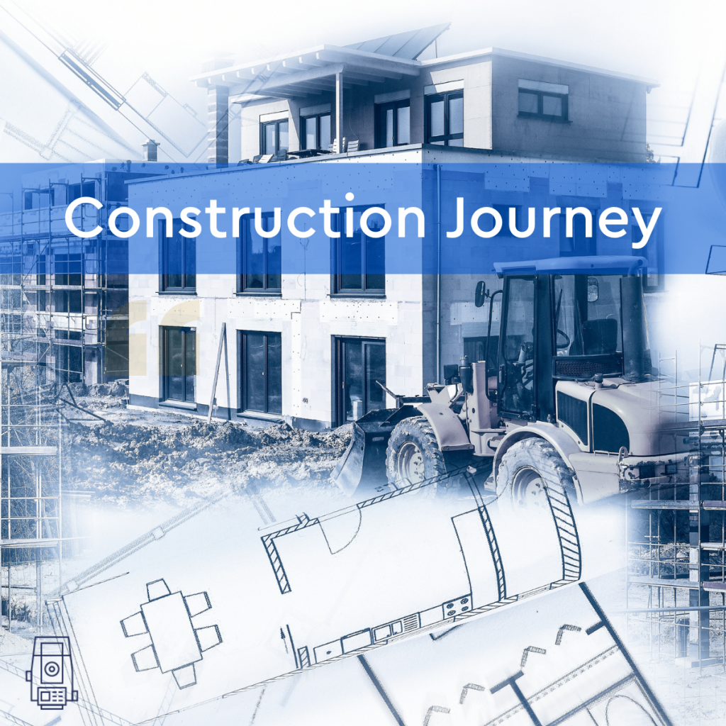 construction journey image from social media with a construction site in the background and overall colour is blue